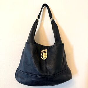 Calvin Klein Soft Pebbled Leather Gold Tone Hardware Hobo Black Shoulder Bag